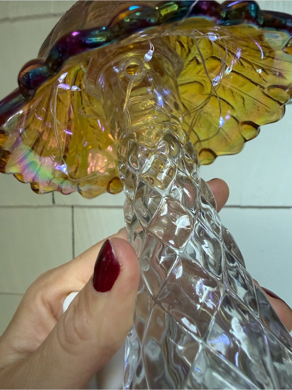 Marigold carnival glass shade mushroom fairy light - Picture 5 of 7